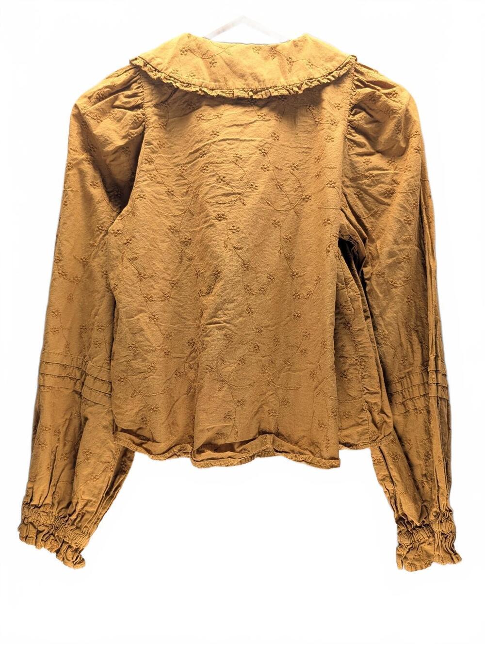 Universal Thread Brown Embroidered Button-Up Blouse Ruffle - Picture 4 of 5